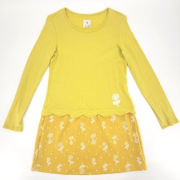A La Sha Miicha Twofer Dress Size Medium Womens Mustard Yellow White Long Sleeve - Picture 1 of 9